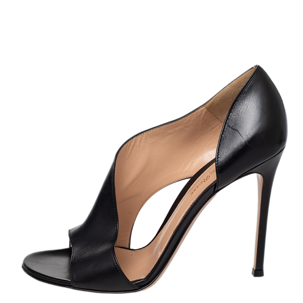 

Gianvito Rossi Black Leather Open Toe D'orsay Pumps Size