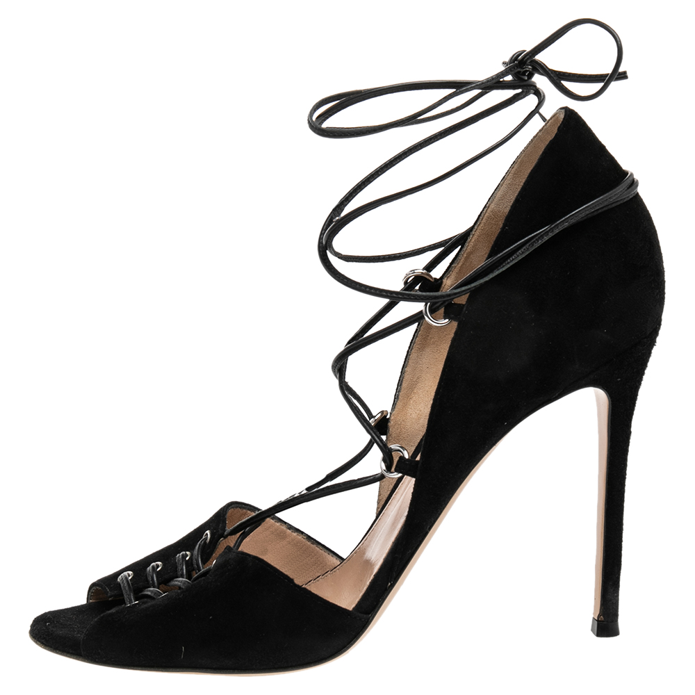 

Gianvito Rossi Black Suede Lace up Sandals Size