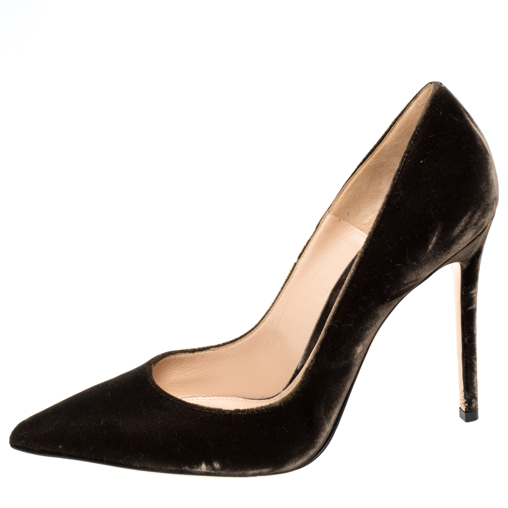 

Gianvito Rossi Dark Green Velvet Pointed Toe Pumps Size