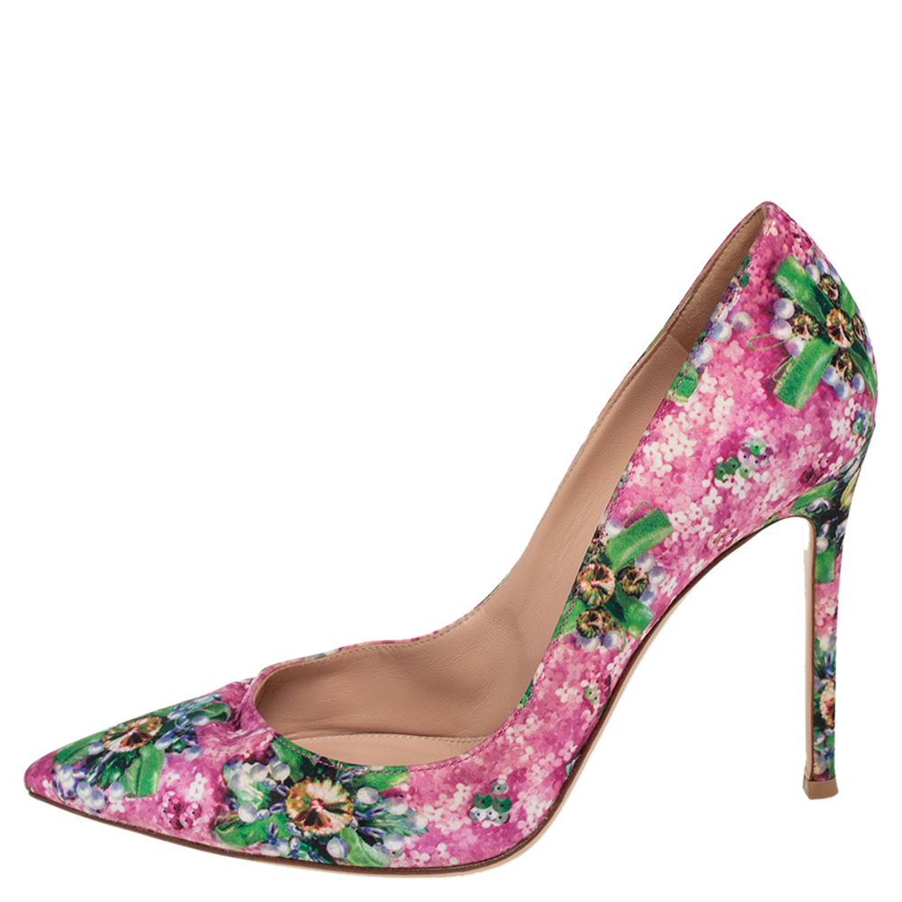 

Gianvito Rossi Multicolor Floral Printed Fabric Lisa Ponker Pumps Size