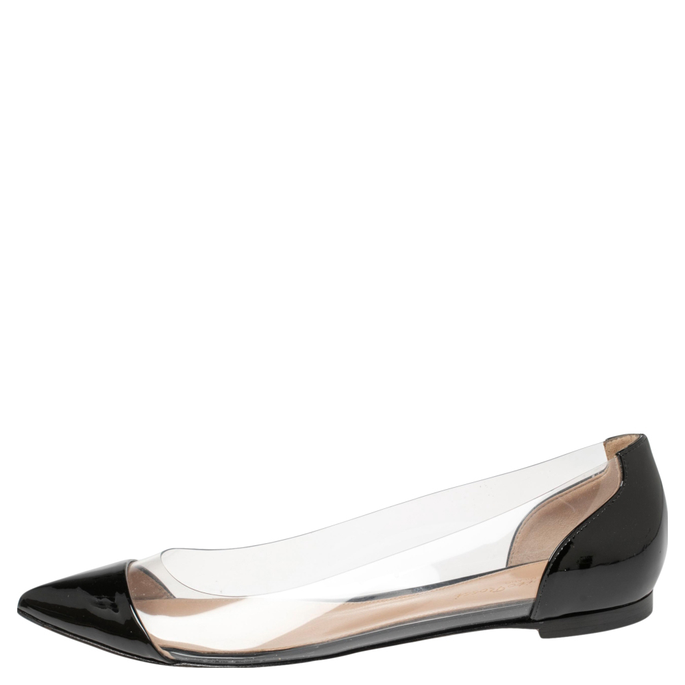 

Gianvito Rossi Black Patent Leather And PVC Plexi Flats Size