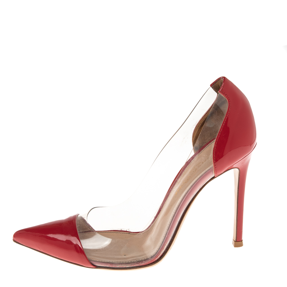 

Gianvito Rossi Red Patent Leather And PVC Plexi Pointed Toe Pumps Size