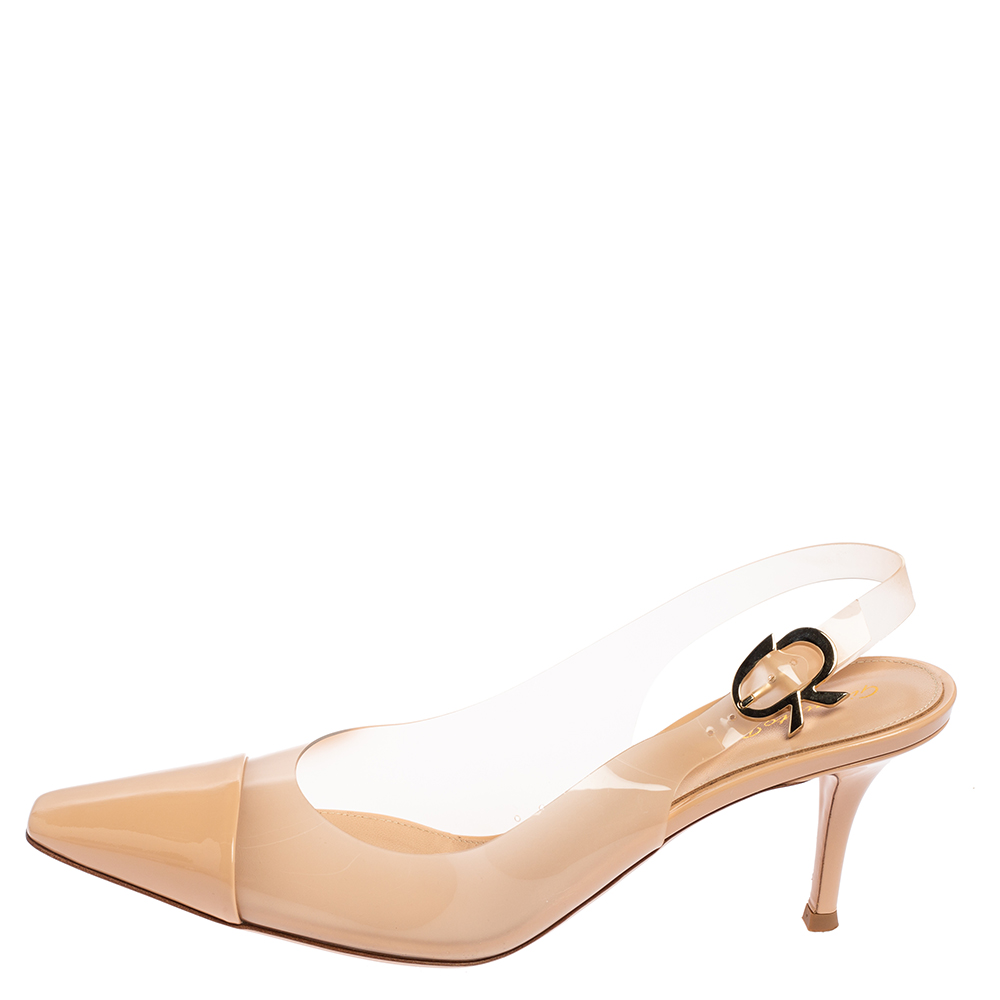 

Gianvito Rossi Beige PVC And Patent Leather Slingback Sandals Size