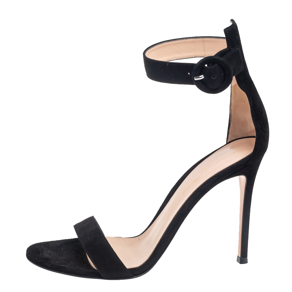 

Gianvito Rossi Black Suede Portofino Ankle Strap Sandals Size