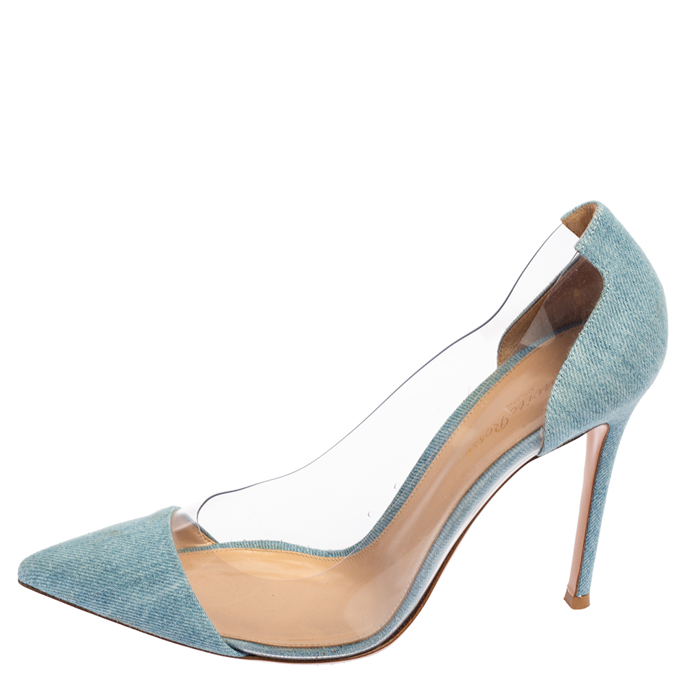 

Gianvito Rossi Blue Denim and PVC Plexi Pointed Toe Pumps Size