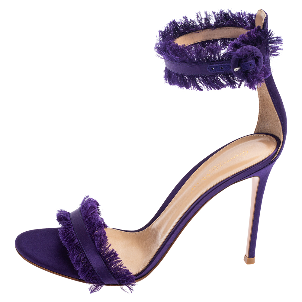

Gianvito Rossi Purple Satin Ankle Strap Sandals Size