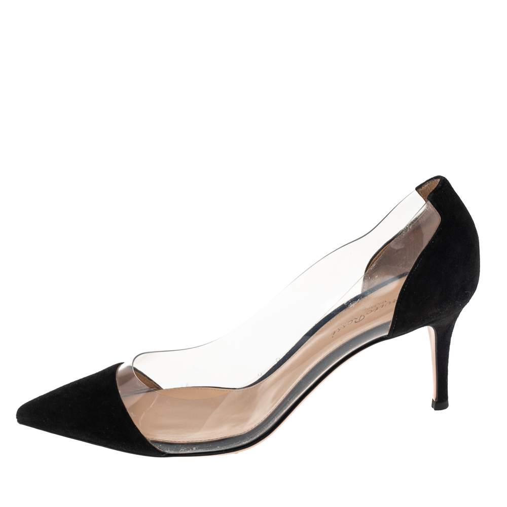 

Gianvito Rossi Black Suede and PVC Plexi Pointed Toe Pumps Size