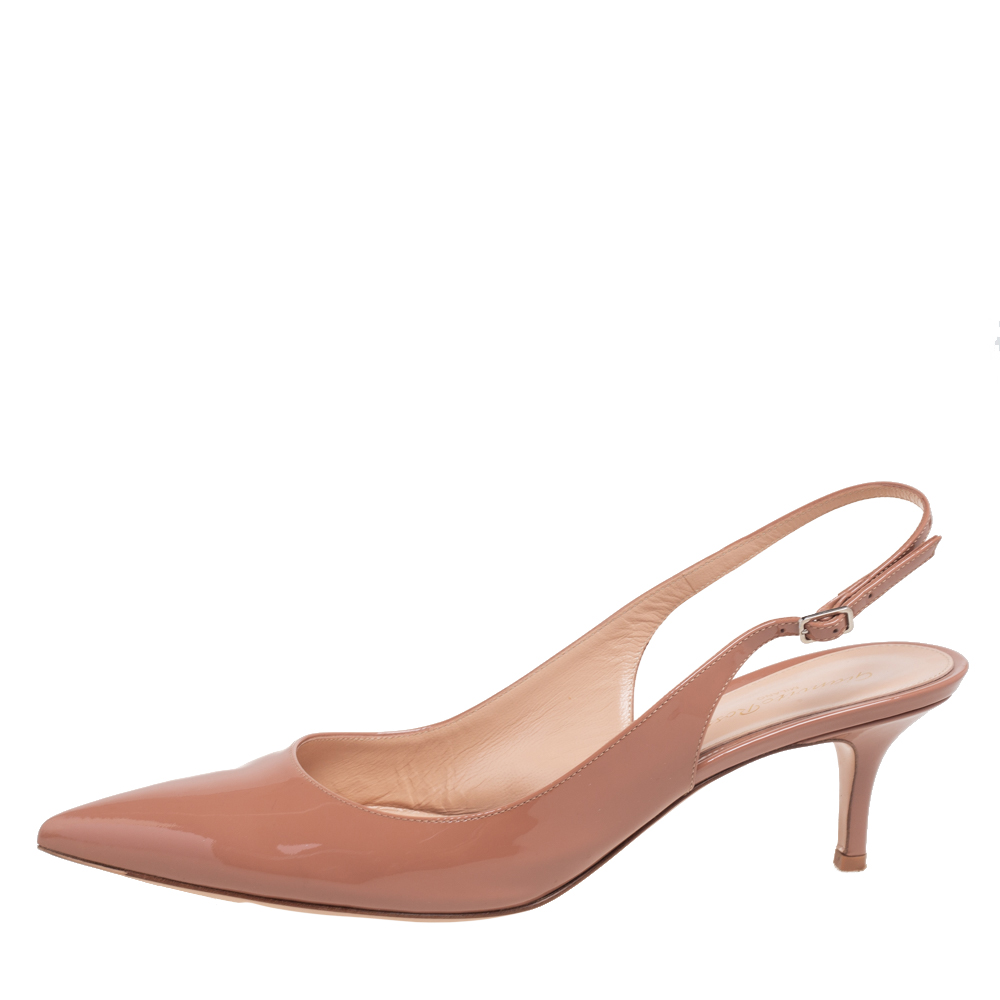 

Gianvito Rossi Beige Patent Leather Anna Slingback Pumps Size