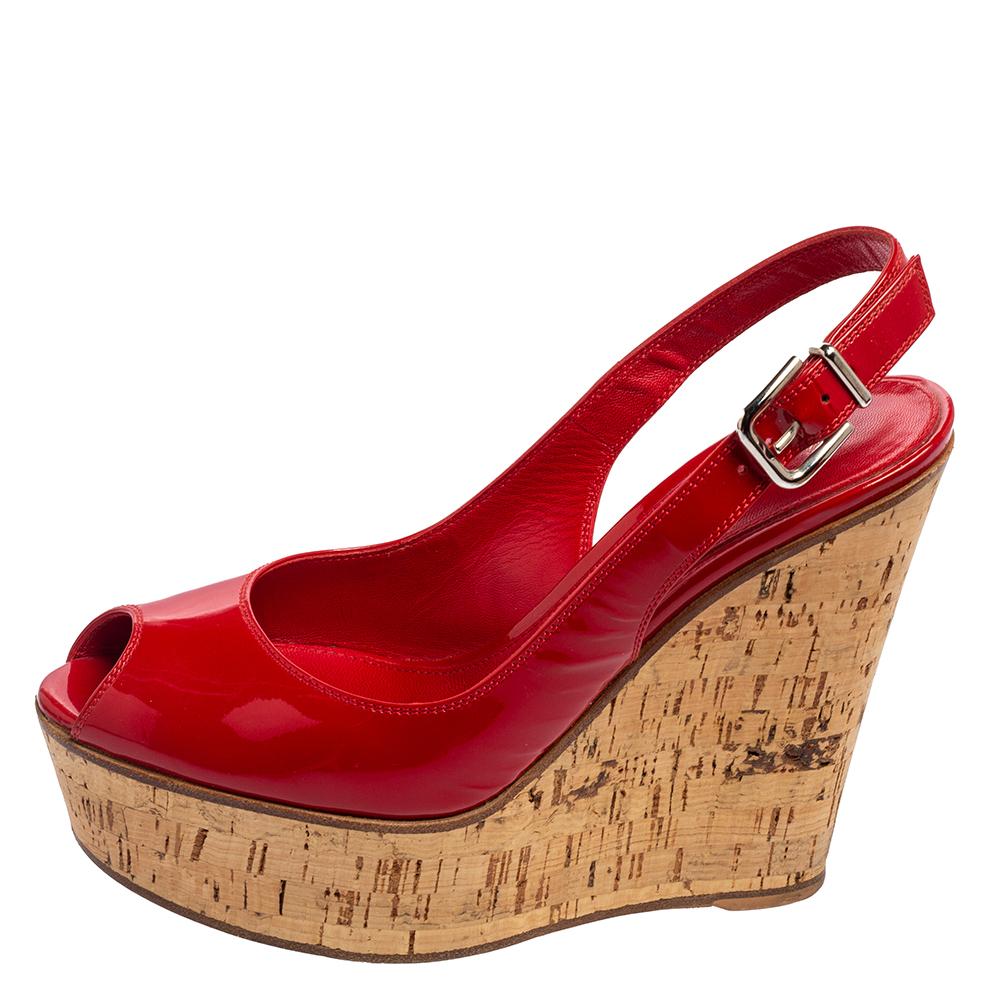 

Gianvito Rossi Red Patent Leather Cork Wedge Sandals Size