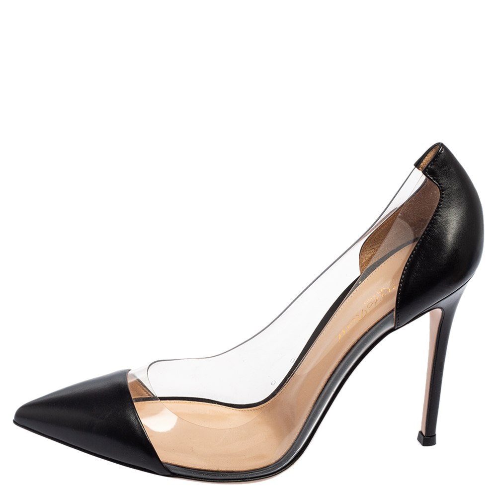 

Gianvito Rossi Black Leather And PVC Plexi Pointed Toe Pumps Size