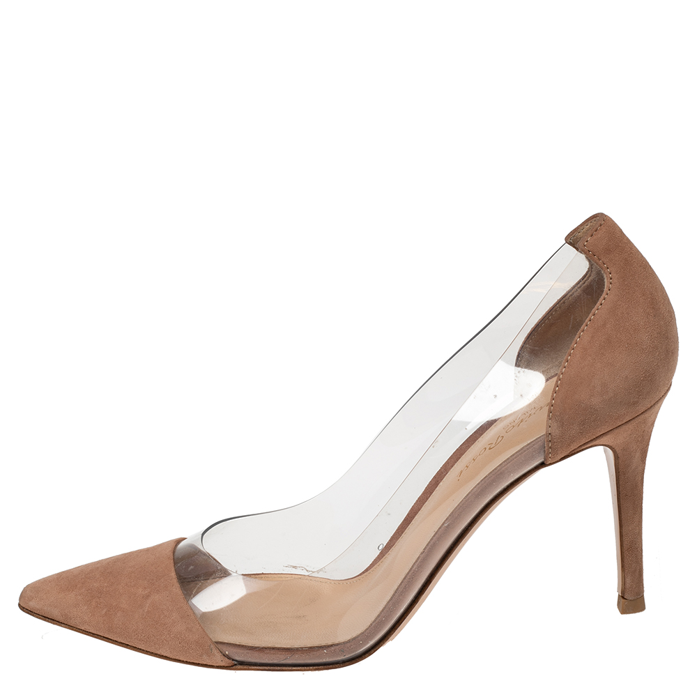 

Gianvito Rossi Nude Pink Suede and PVC Plexi Pumps Size