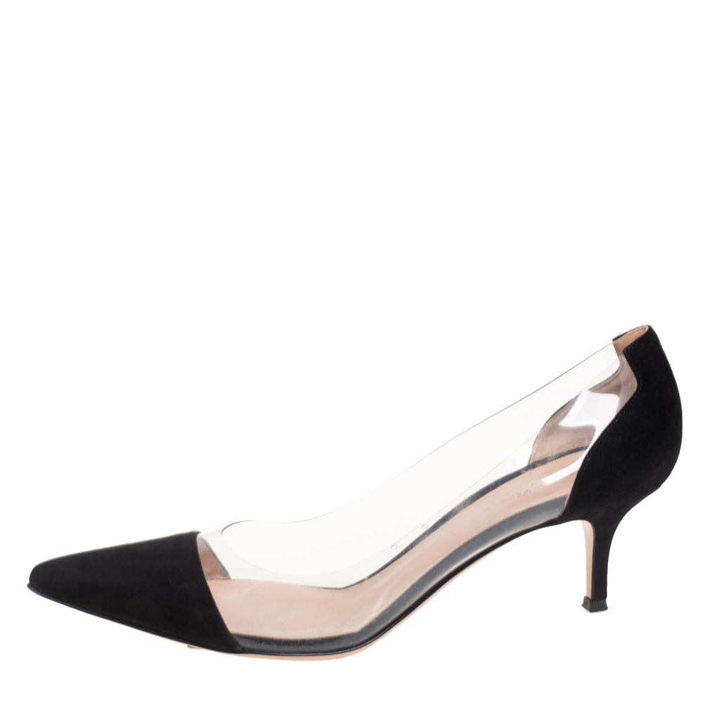 

Gianvito Rossi Black Suede and PVC Plexi 55 Pointed-Toe Pumps Size