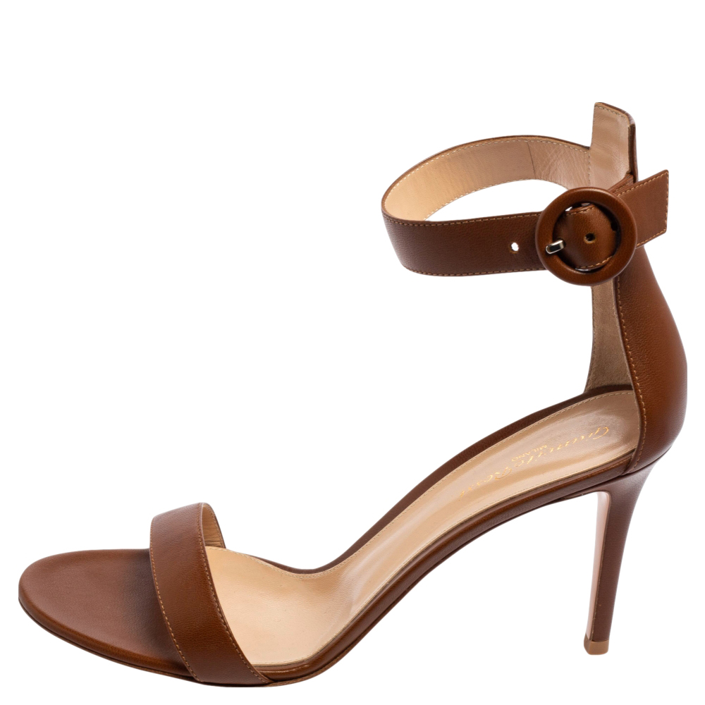 

Gianvito Rossi Brown Leather Portofino Ankle-Strap Sandals Size