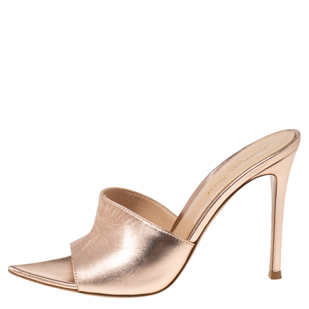 

Gianvito Rossi Metallic Leather Elle Open Toe Sandals Size