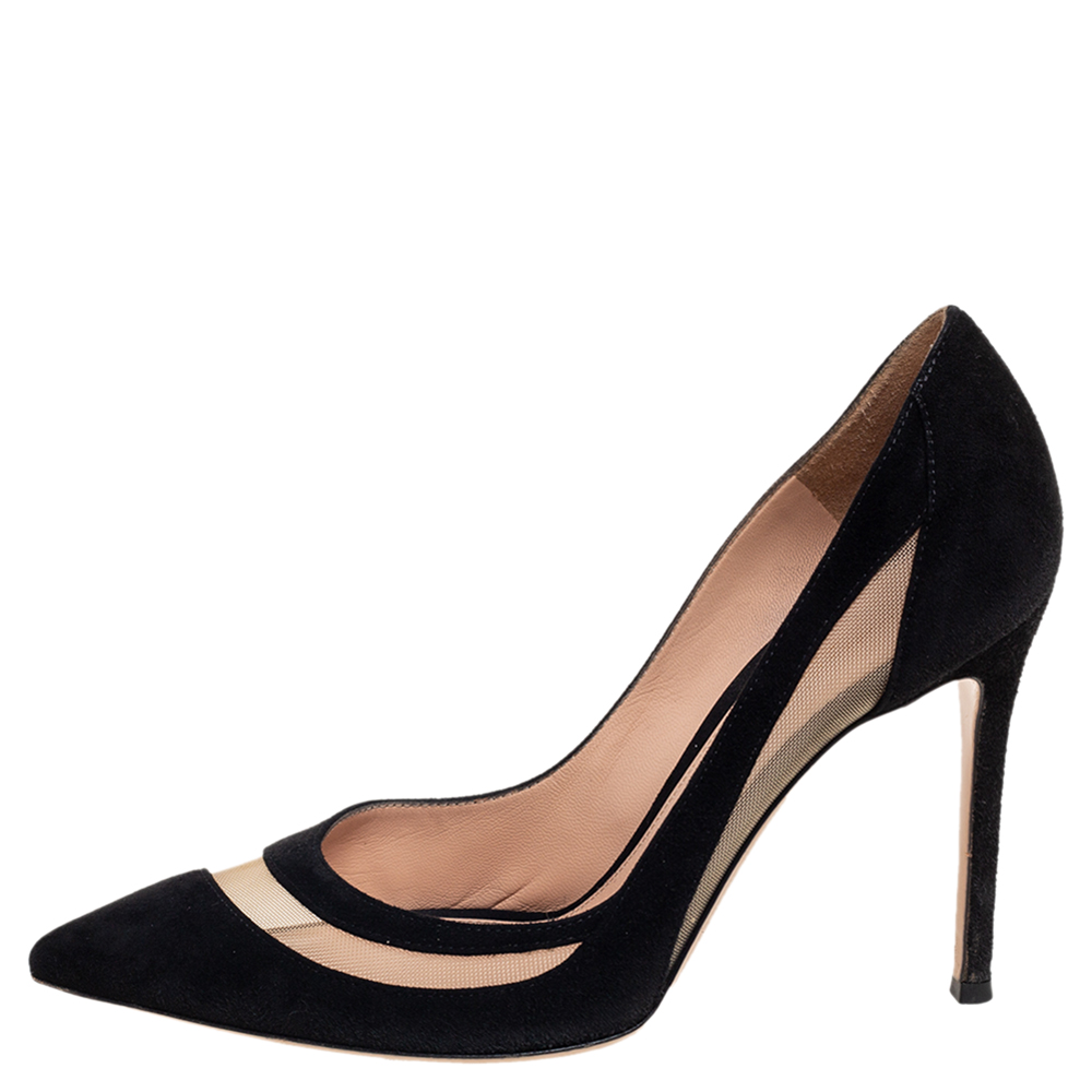 

Gianvito Rossi Black Suede and Mesh Pointed Toe Pumps Size