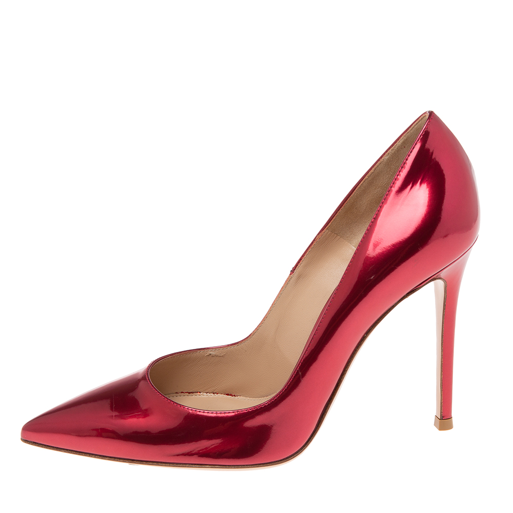 

Gianvito Rossi Metallic Red Leather Pointed-Toe Pumps Size