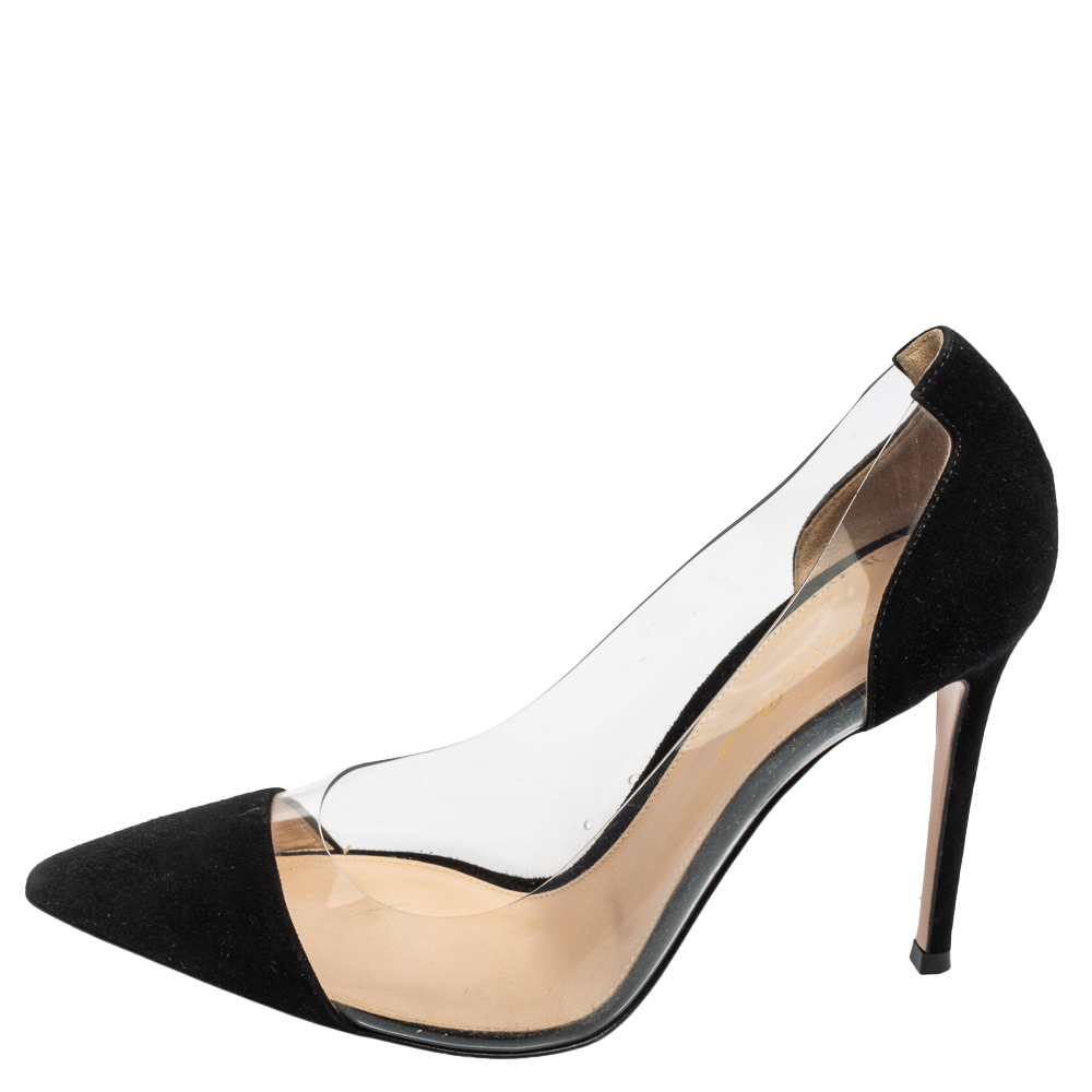 

Gianvito Rossi Black Suede and PVC Plexi Pumps Size