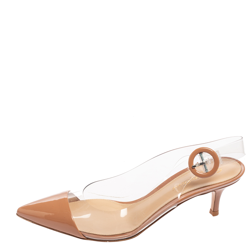 

Gianvito Rossi Beige Leather, PVC Plexi Slingback Pumps Size