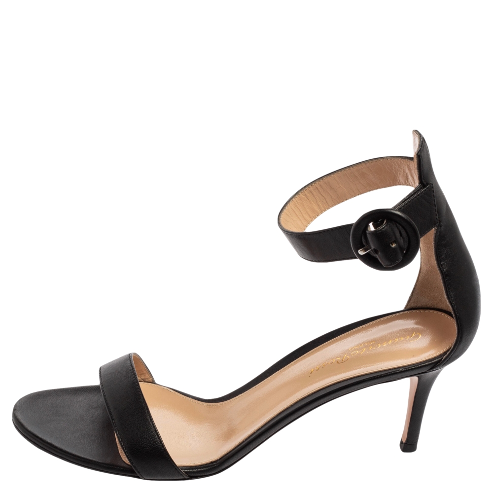 

Gianvito Rossi Black Leather Ankle Strap Sandals Size