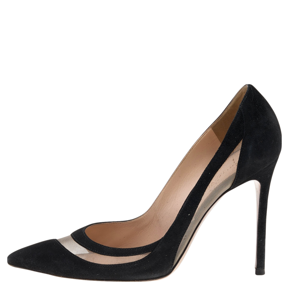 

Gianvito Rossi Black Suede And Mesh Pointed Toe Pumps Size