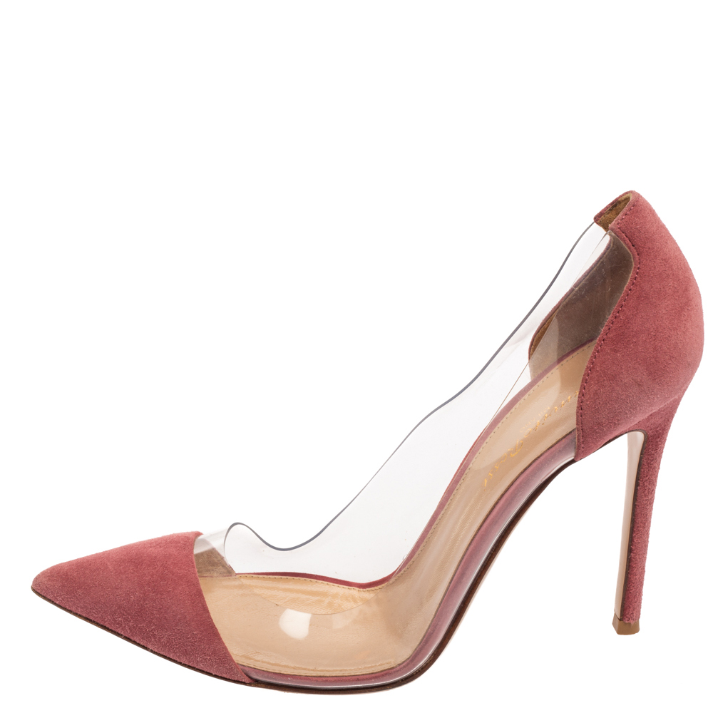 

Gianvito Rossi Pink Suede and PVC Plexi Pumps Size