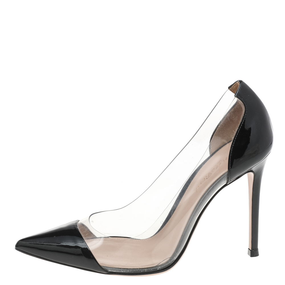 

Gianvito Rossi Black Patent Leather And PVC Plexi Pointed Toe Pumps Size