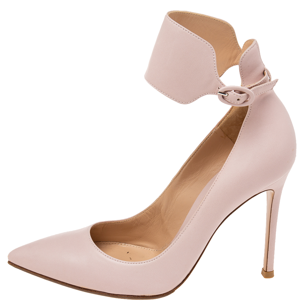 

Gianvito Rossi Pink Leather Ankle Cuff Pointed-Toe Pumps Size