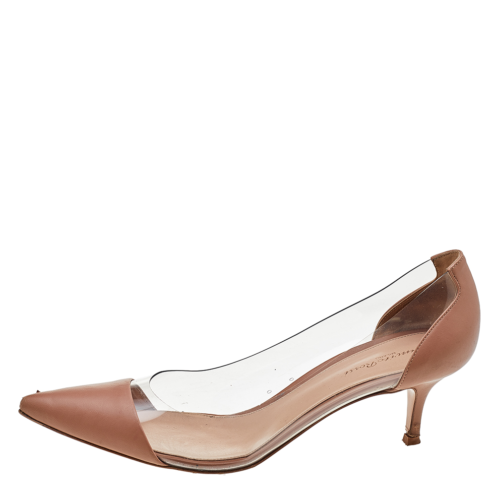 

Gianvito Rossi Beige Leather And PVC Plexi Pointed Toe Pumps Size