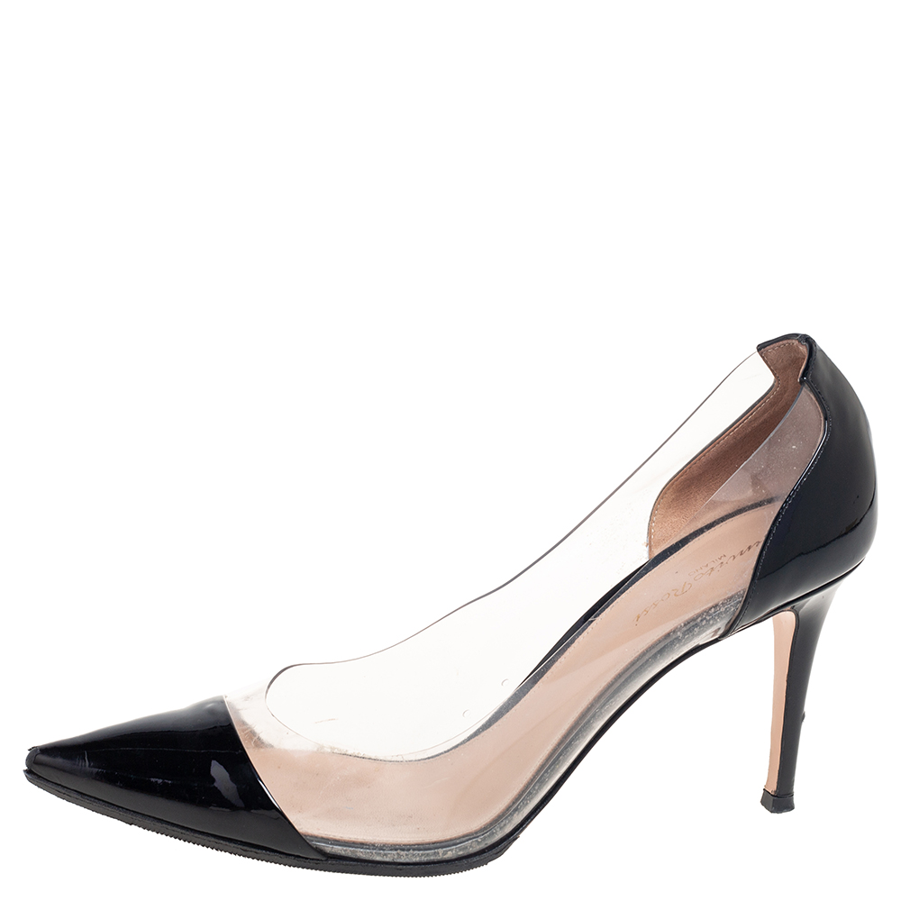 

Gianvito Rossi Black Patent Leather and PVC Plexi Pointed-Toe Pumps Size