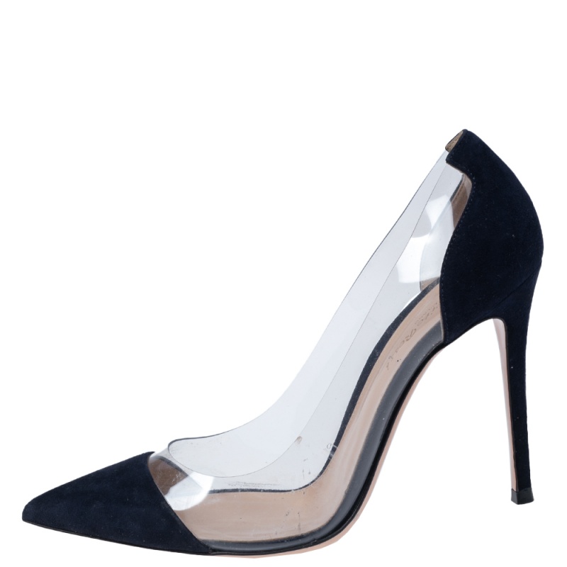 

Gianvito Rossi Navy Blue Suede and PVC Plexi Pumps Size