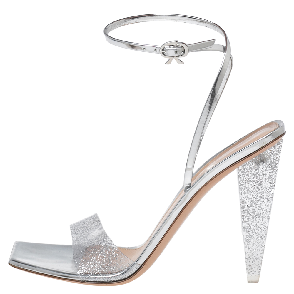 

Gianvito Rossi Silver Leather And PVC Ankle Wrap Sandals Size