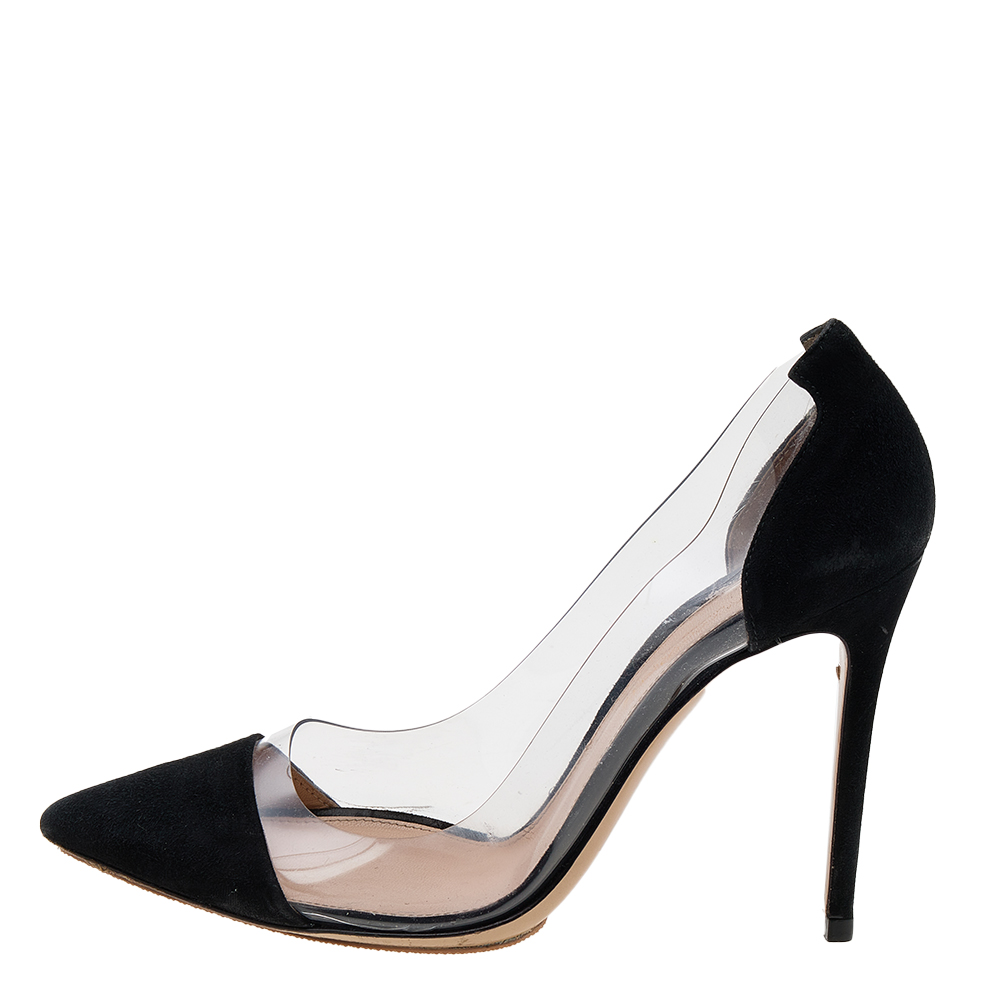 

Gianvito Rossi Black Suede And PVC Plexi Pointed Toe Pumps Size
