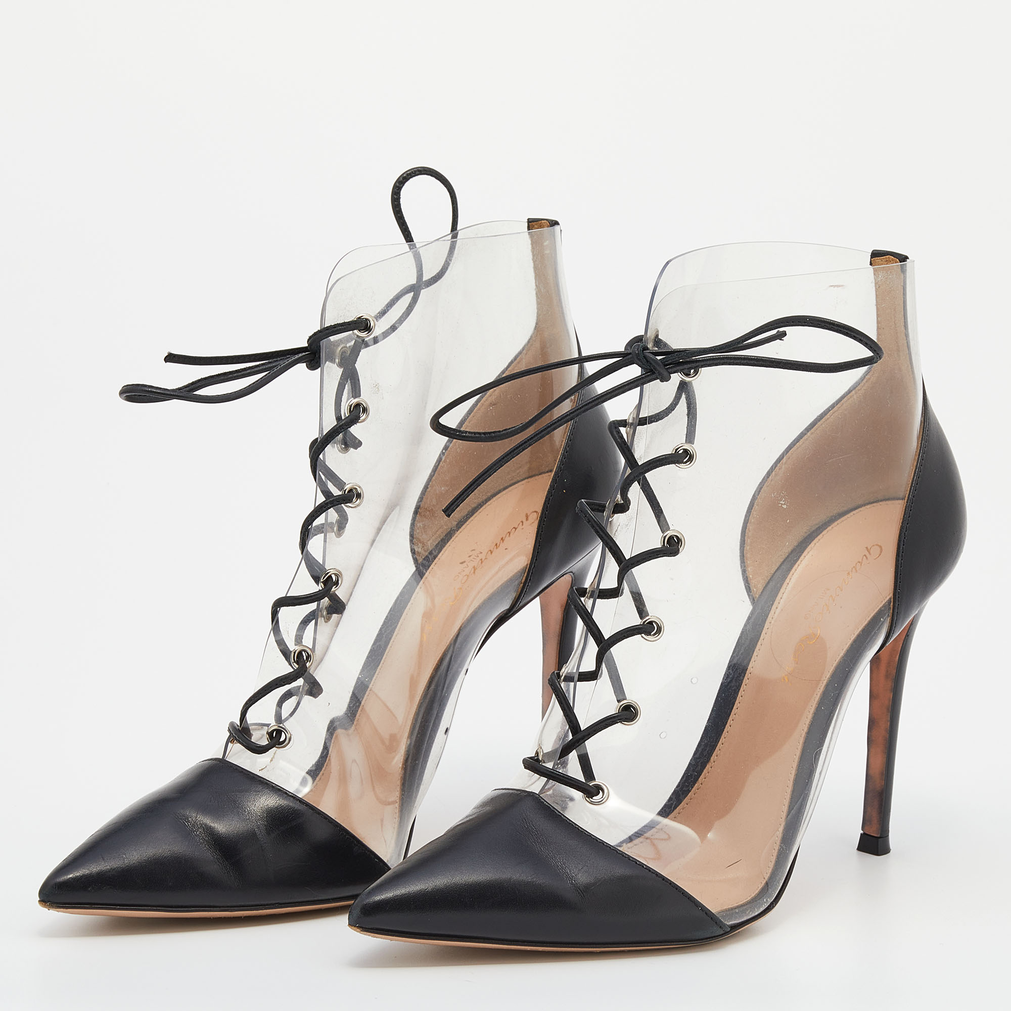 

Gianvito Rossi Black Leather and PVC Icon Ankle Boots Size