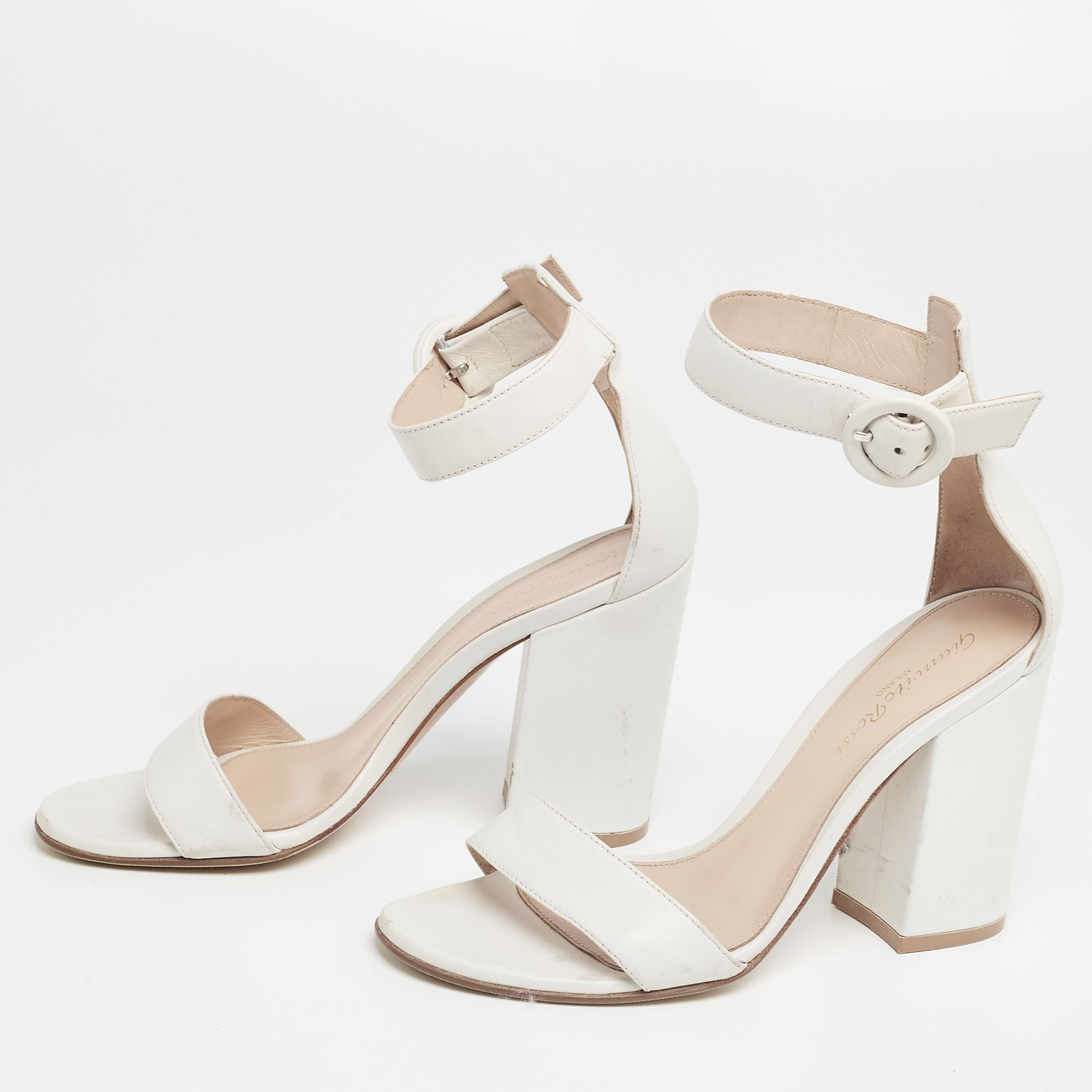 

Gianvito Rossi White Leather Ankle Strap Portofino Sandals Size