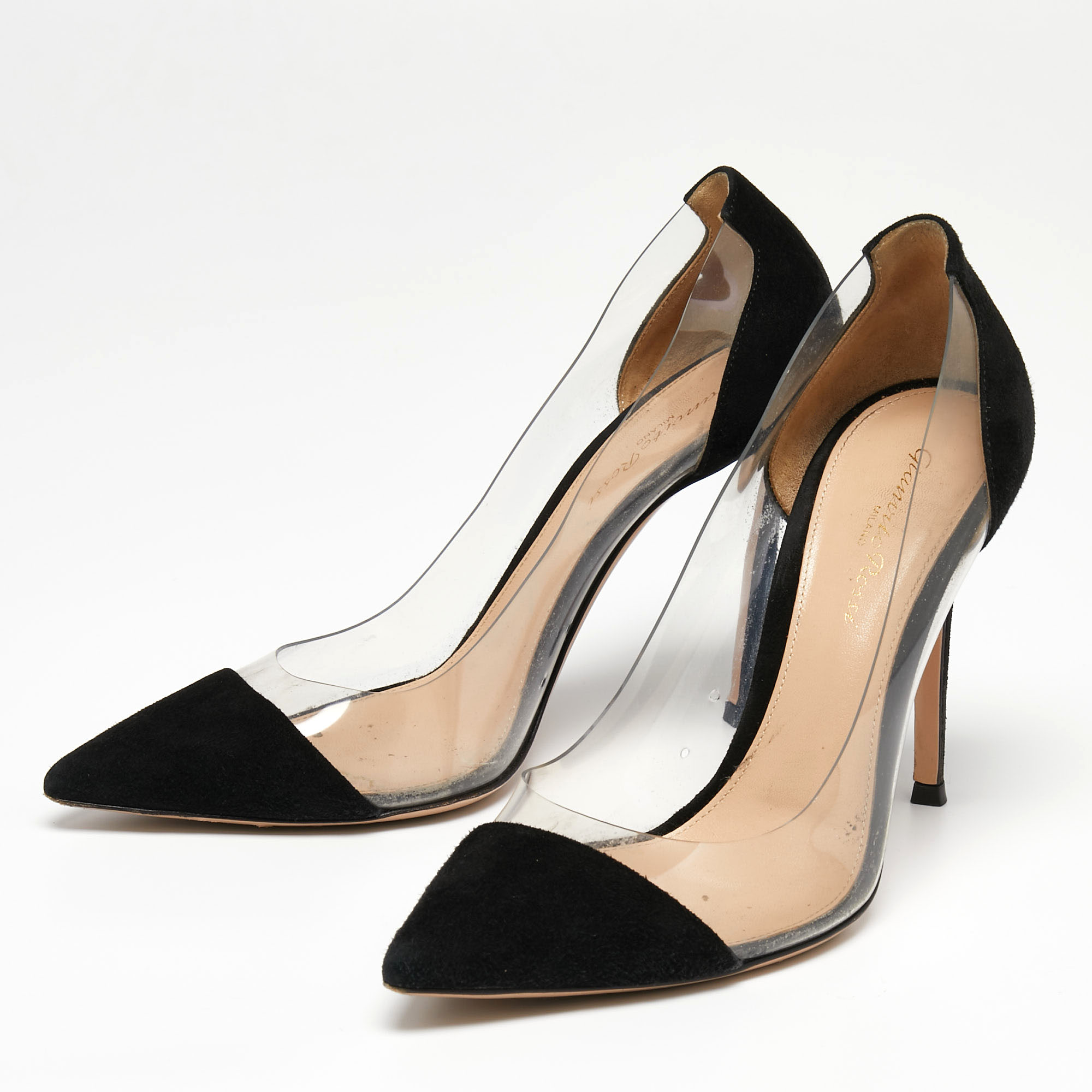 

Gianvito Rossi Black Suede and PVC Plexi Pumps Size