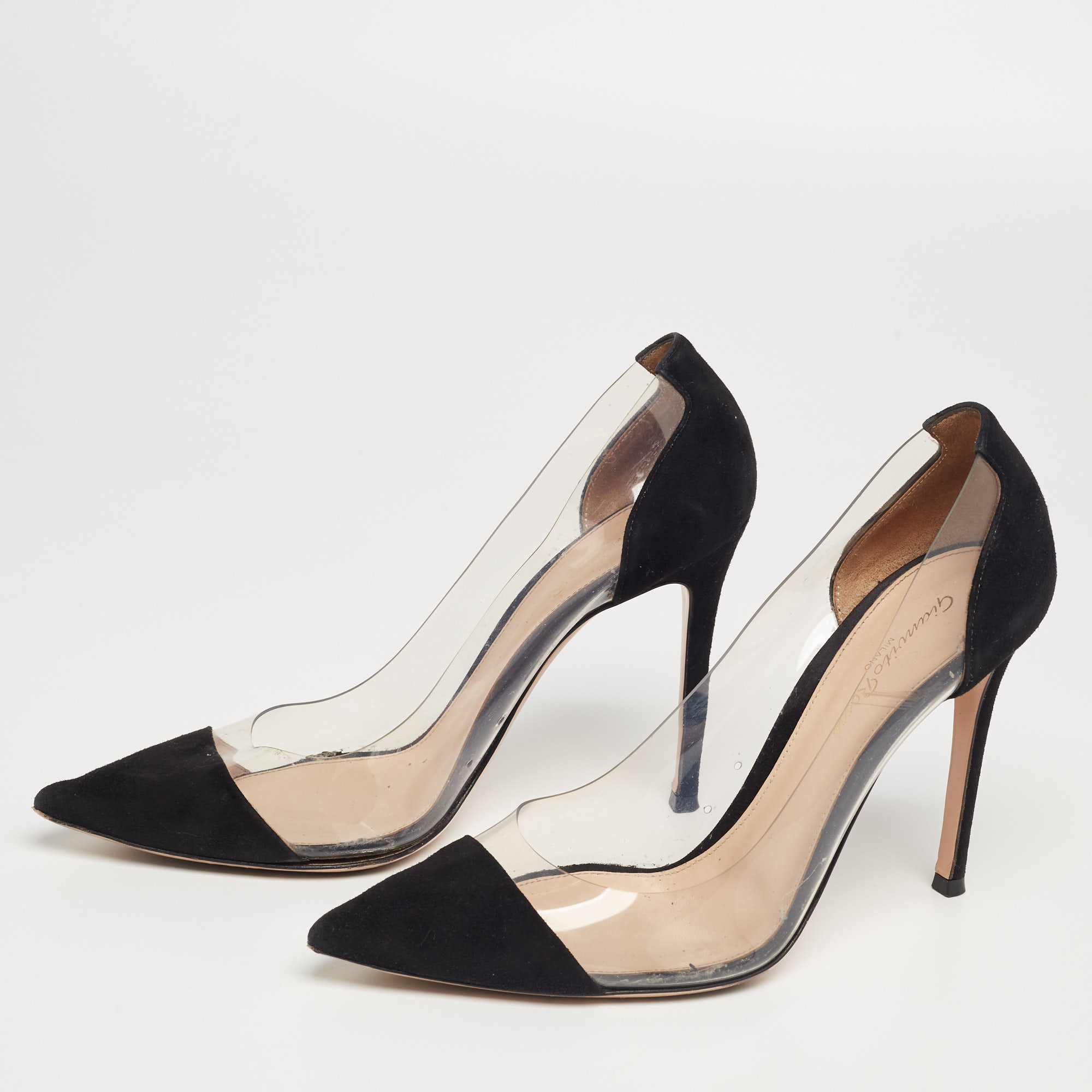 

Gianvito Rossi Black Suede and PVC Plexi Pumps Size