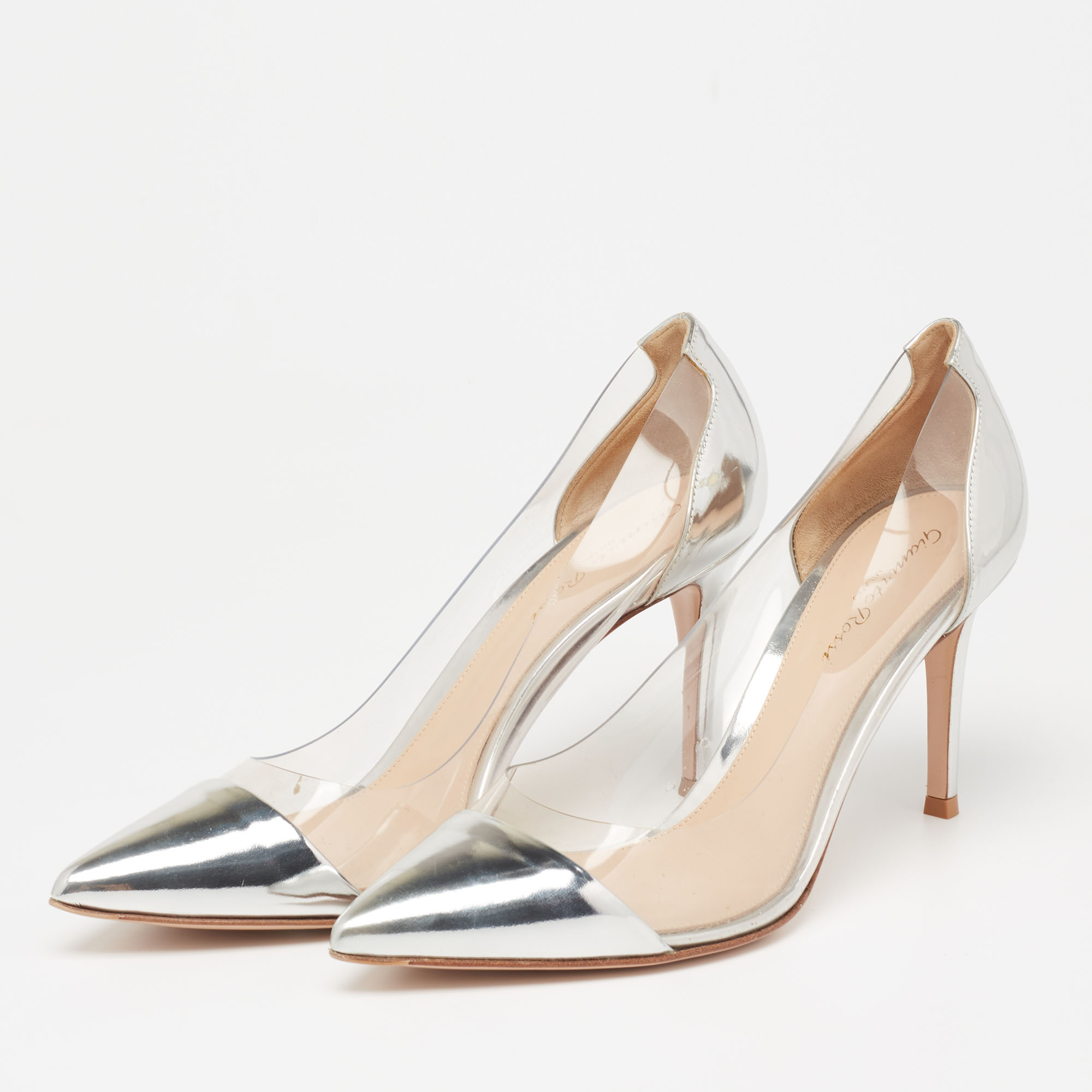 

Gianvito Rossi Silver Leather and PVC Plexi Pumps Size