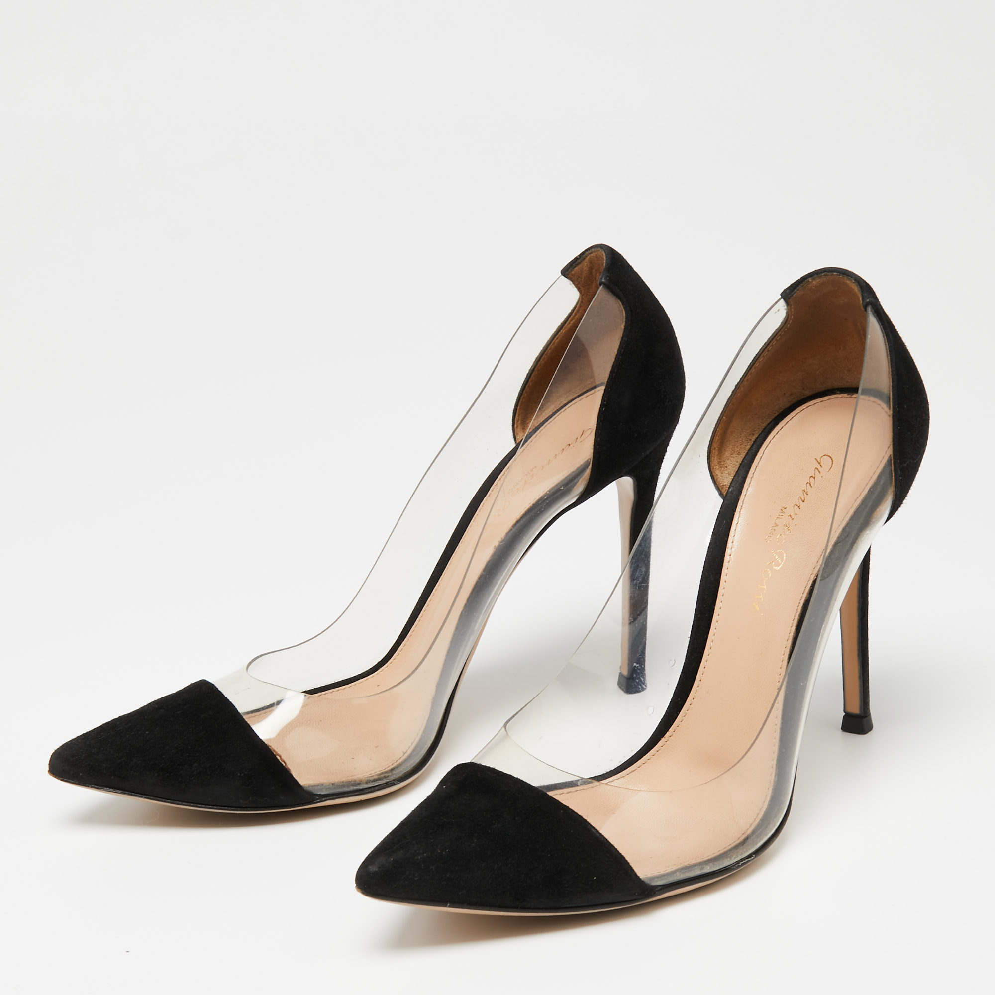 

Gianvito Rossi Black Suede and PVC Plexi Pumps Size