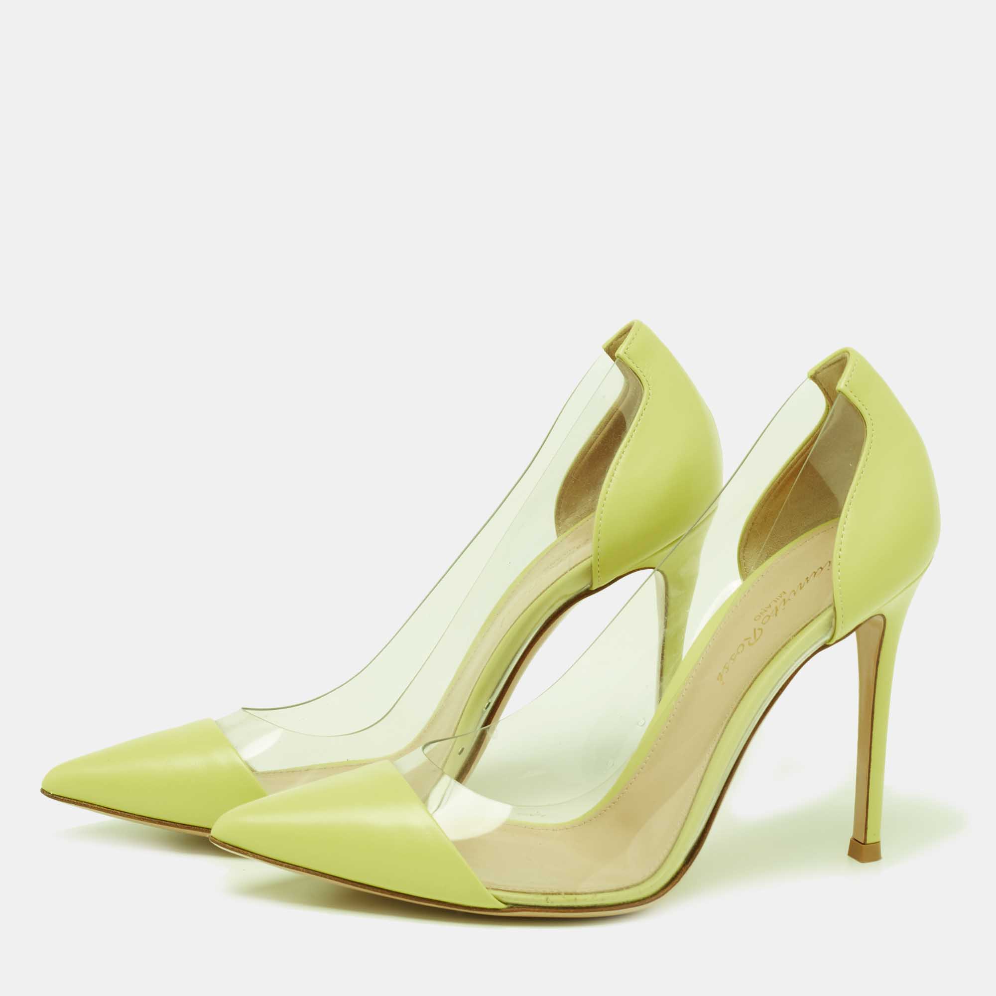 

Gianvito Rossi Yellow Leather And PVC Plexi Pointed Toe Pumps Size