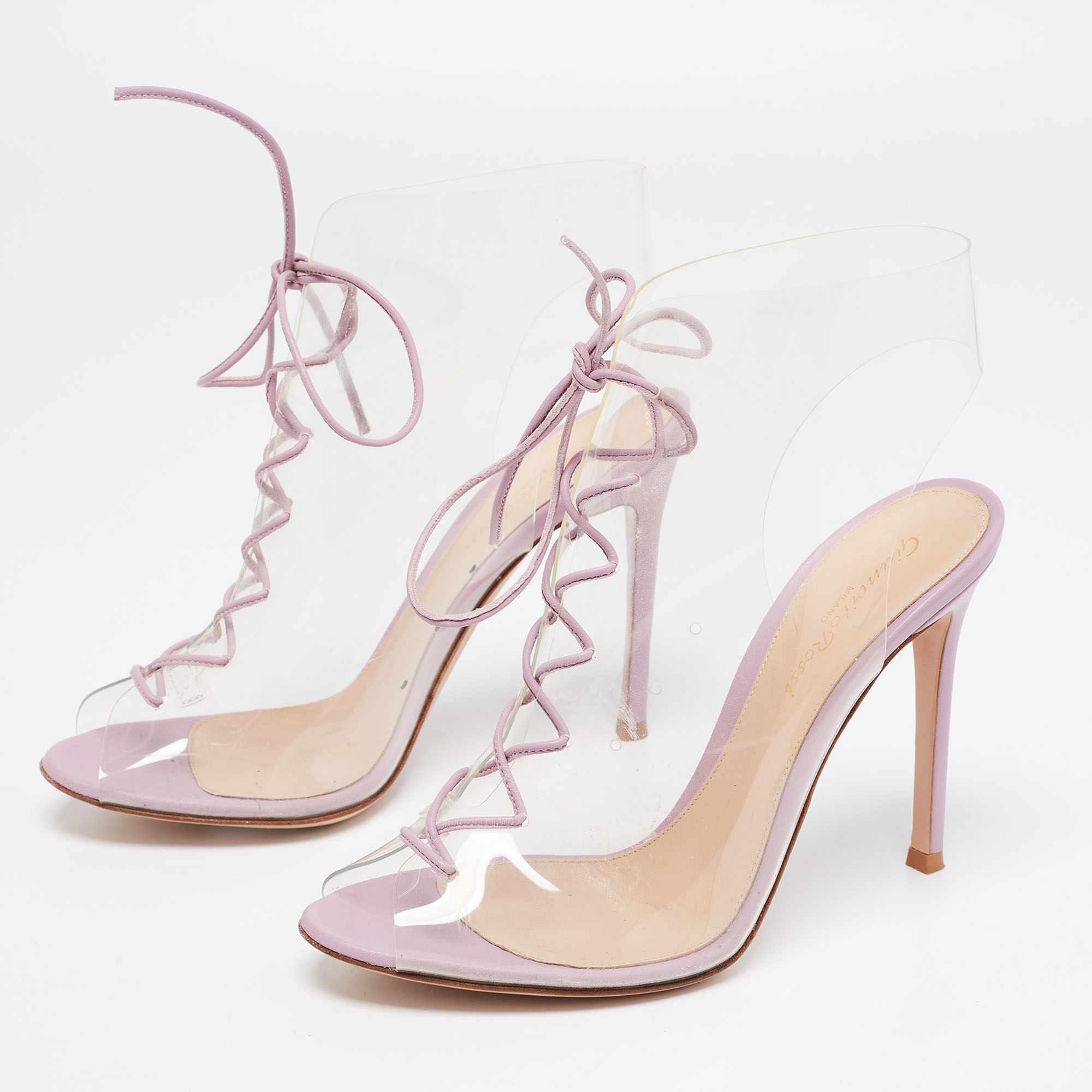 

Gianvito Rossi Lilac Leather and PVC Helmut Plexi Ankle Booties Size, Purple