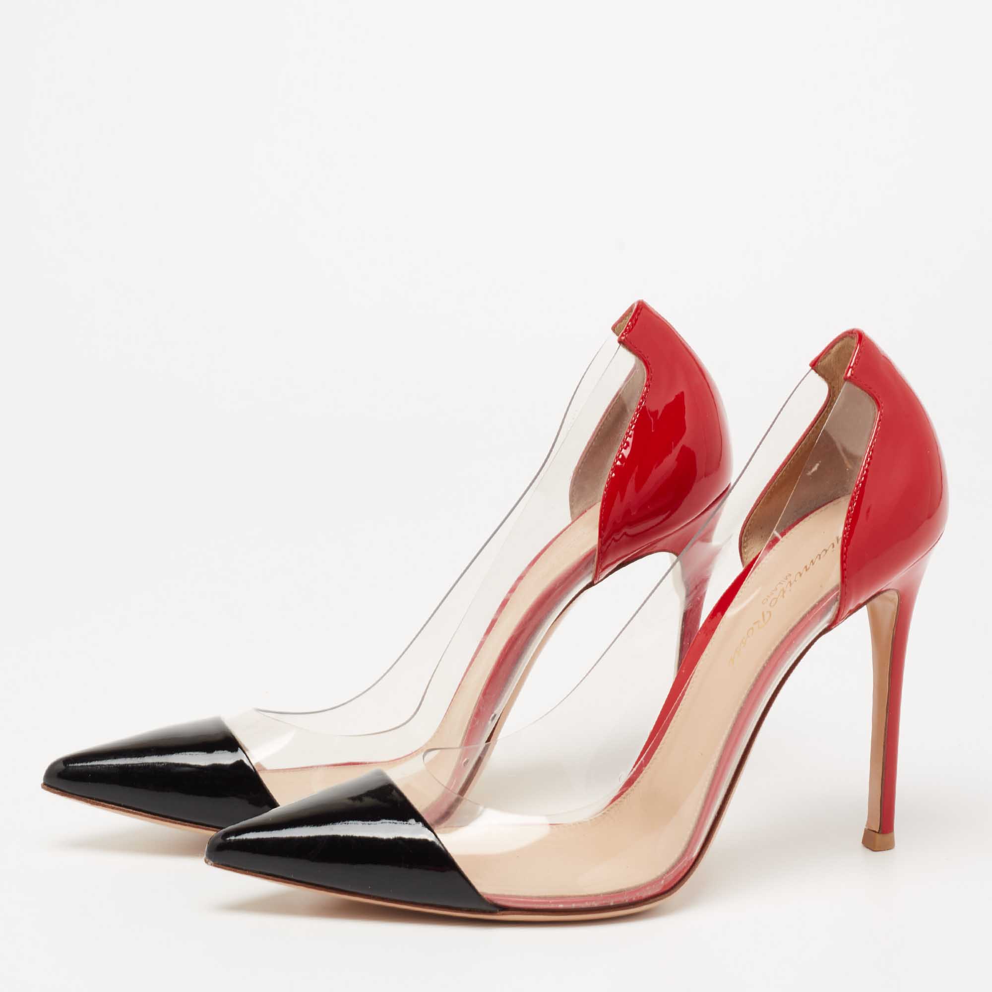 

Gianvito Rossi Black/Red Patent And PVC Plexi Pointed Toe Pumps Size