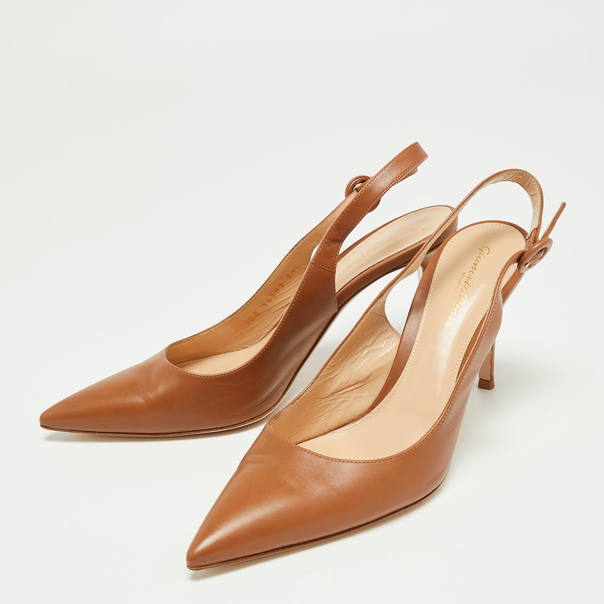 

Gianvito Rossi Brown Leather Pointed Toe Slingback Sandals Size