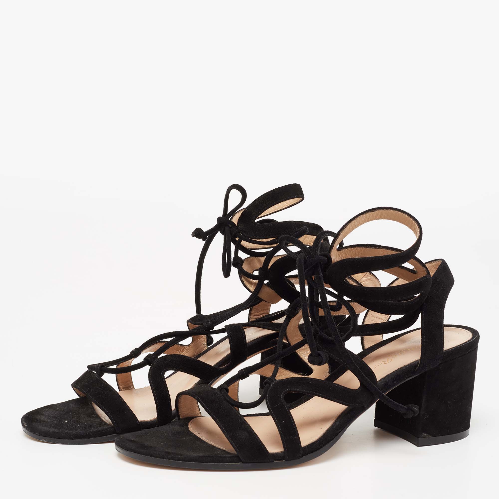 

Gianvito Rossi Black Suede Gladiator Block Heel Sandals Size