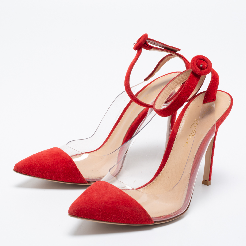 

Gianvito Rossi Red Suede and PVC Ankle Strap Pumps Size