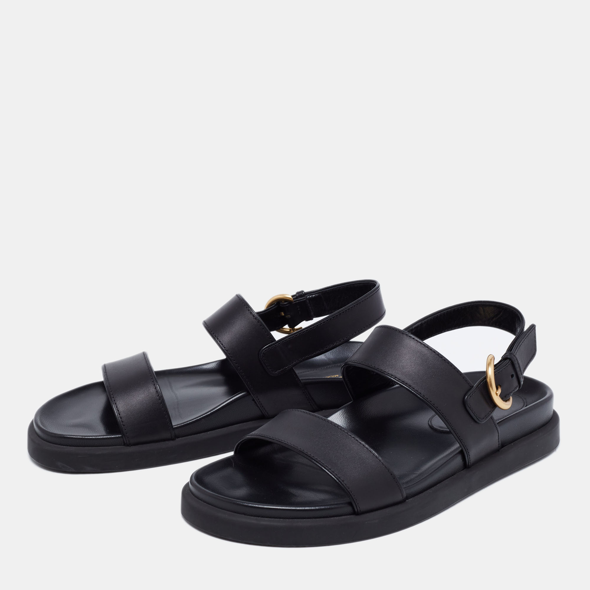 

Gianvito Rossi Black Leather Bilbao Flat Sandals Size