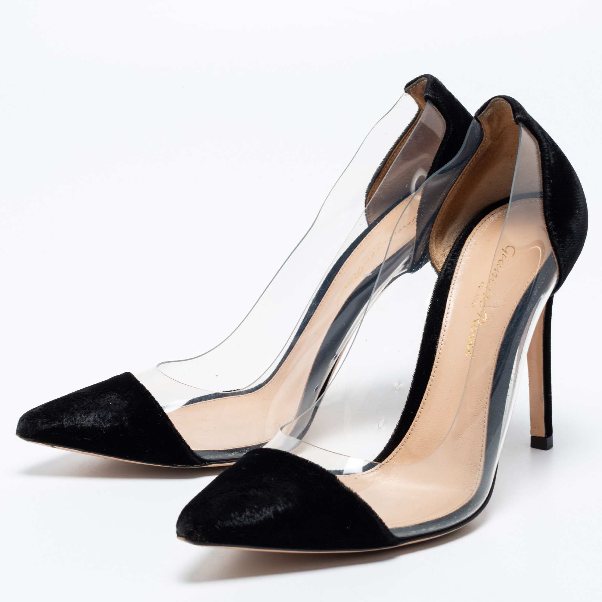 

Gianvito Rossi Black Velvet and PVC Plexi Pumps Size