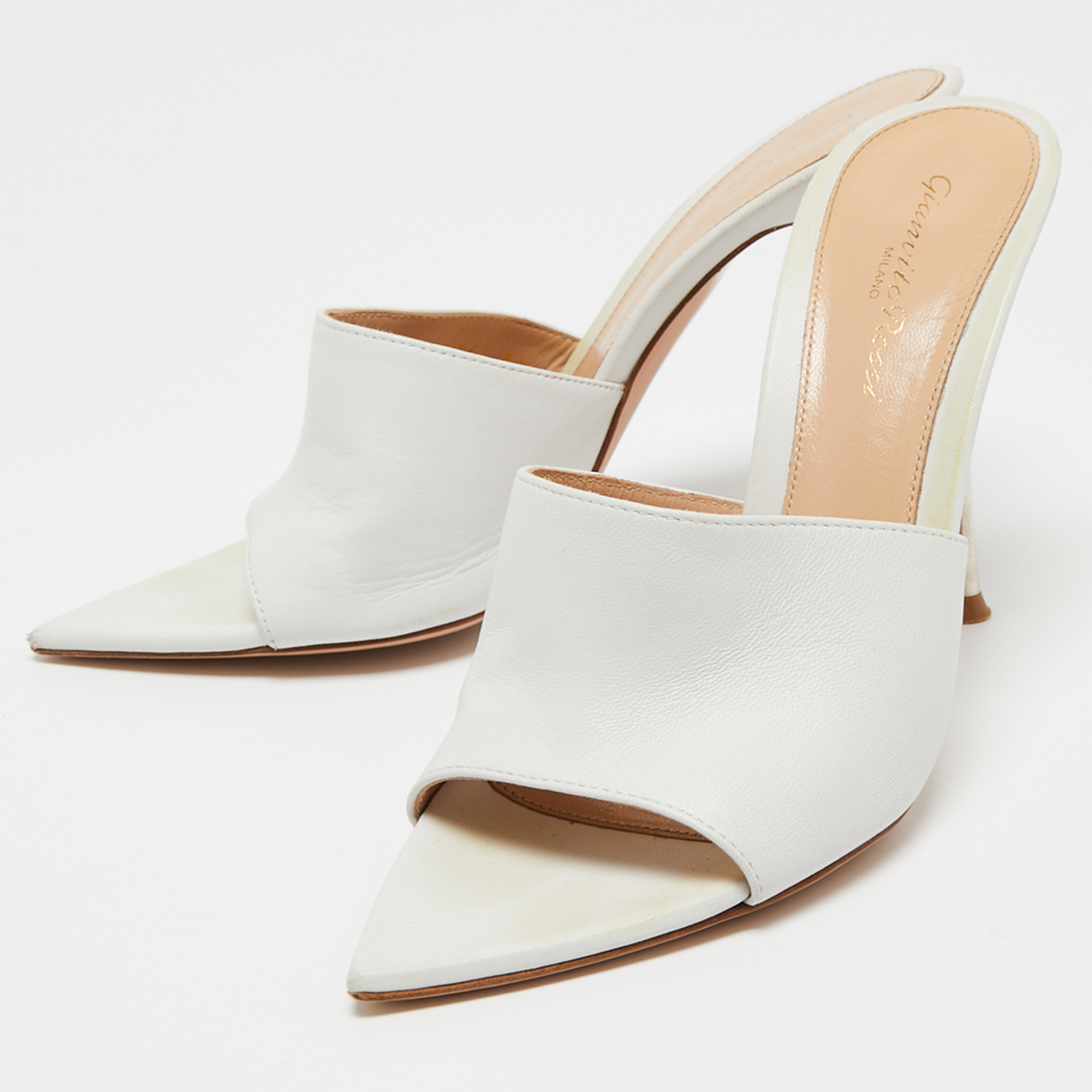 

Gianvito Rossi White Leather Elle Slide Sandals Sandals Size