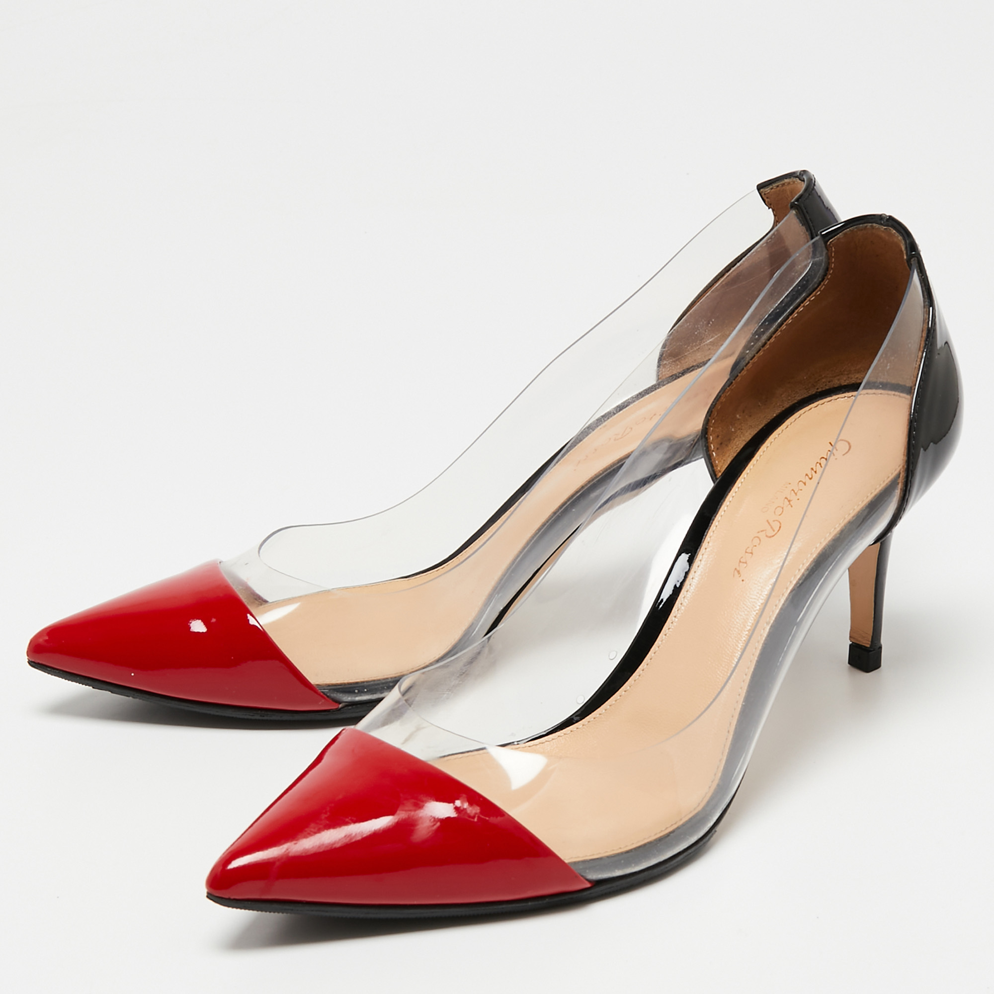 

Gianvito Rossi Black/Red Patent Leather and PVC Plexi Pumps Size