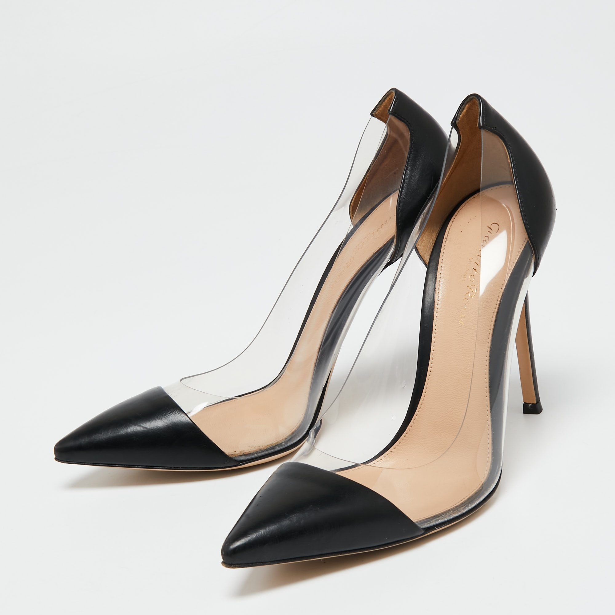 

Gianvito Rossi Black Leather and PVC Plexi Pumps Size