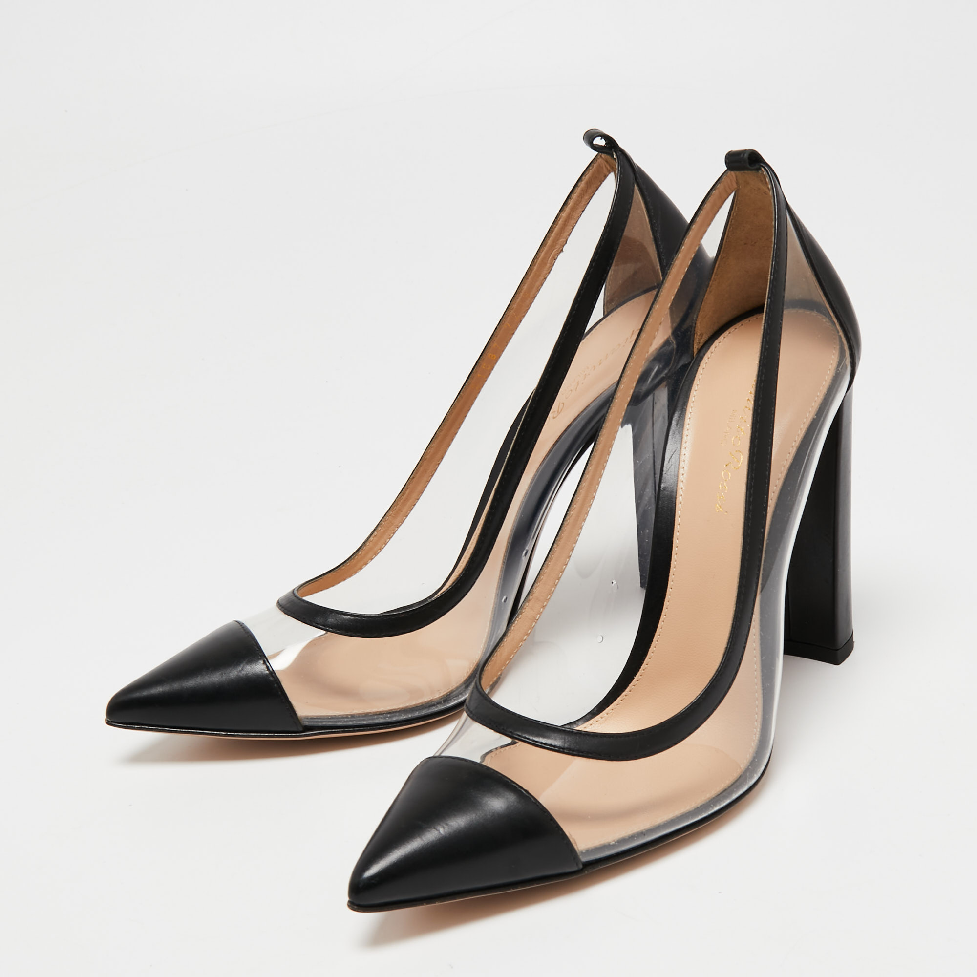 

Gianvito Rossi Black PVC and Leather Block Heel Pumps Size
